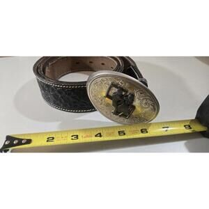 Rock Mnt Ranch Wear 8502 Hnd Mde Saddle Lether Belt 30-38 Blue Ribbon Bckle 1534